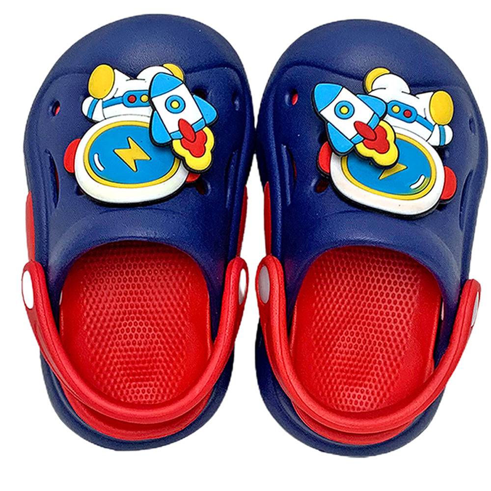 Little Surpise Box Blue & Red Spinning Rocket Slip On Clogs, Summer/Monsoon All Season Footwear For Toddlers & Kids.