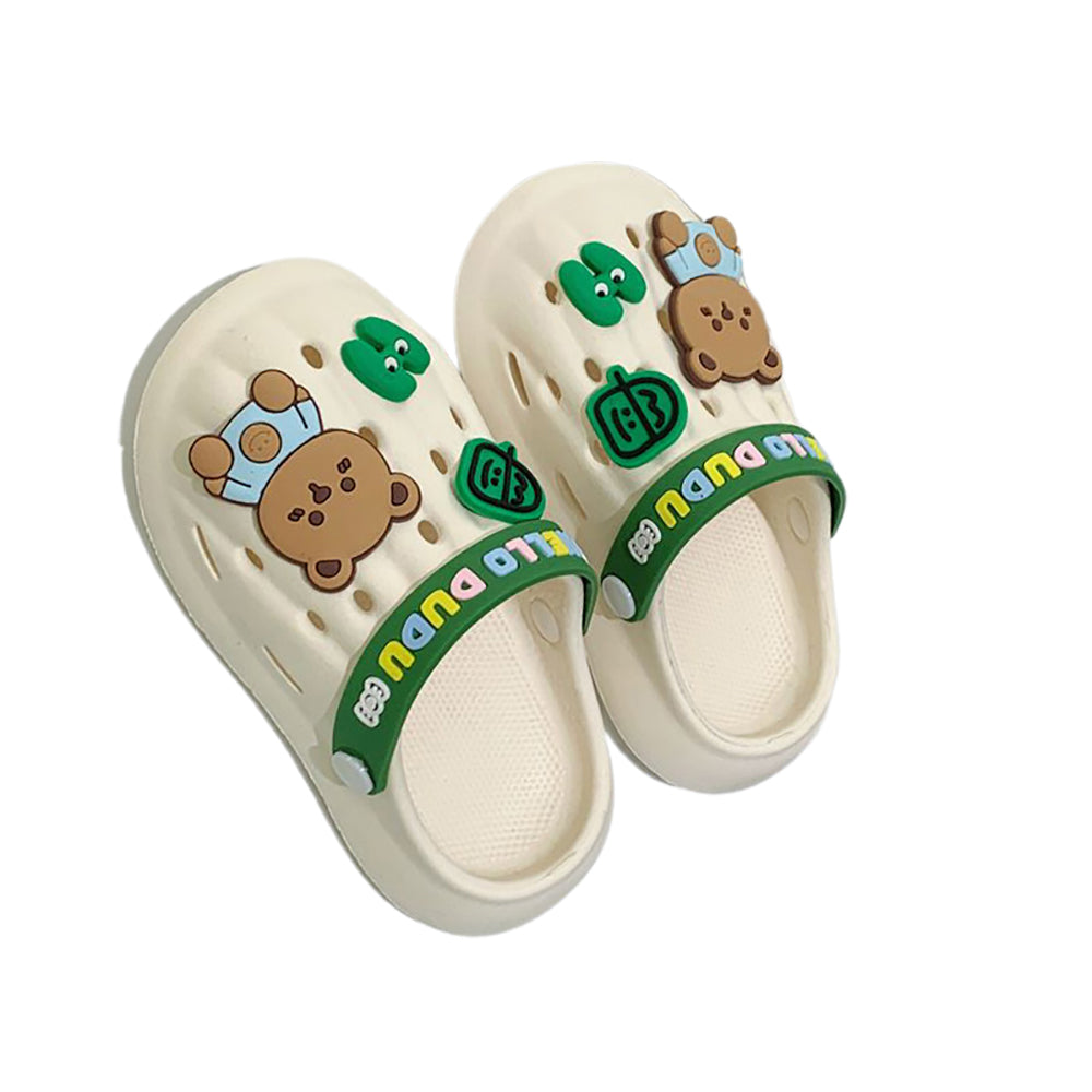 Little Surprise Box Cream & Dark Green Big Bear Slip On Clogs ,Summer/Monsoon/ Beach Footwear For Toddlers And Kids, Unisex.