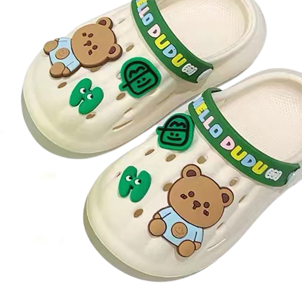 Little Surprise Box Cream & Dark Green Big Bear Slip On Clogs ,Summer/Monsoon/ Beach Footwear For Toddlers And Kids, Unisex.