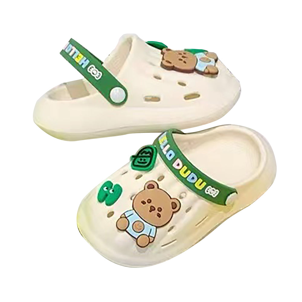 Little Surprise Box Cream & Dark Green Big Bear Slip On Clogs ,Summer/Monsoon/ Beach Footwear For Toddlers And Kids, Unisex.