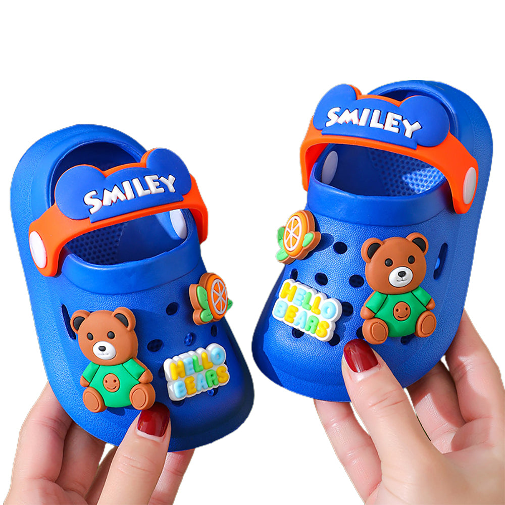 Little Surprise Box Dark Blue & Orange Bear, Slip on Clogs ,Summer/Monsoon/ Beach Footwear for Toddlers and Kids, Unisex.