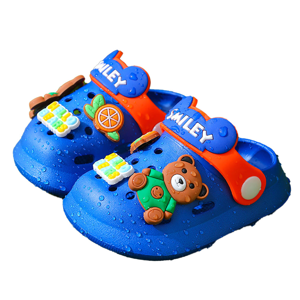 Little Surprise Box Dark Blue & Orange Bear, Slip on Clogs ,Summer/Monsoon/ Beach Footwear for Toddlers and Kids, Unisex.