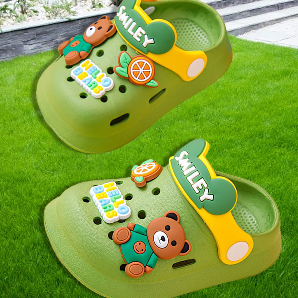 Little Surprise Box Green & Yellow Bear, Slip On  Clogs ,Summer/Monsoon/ Beach Footwear For Toddlers And Kids, Unisex.