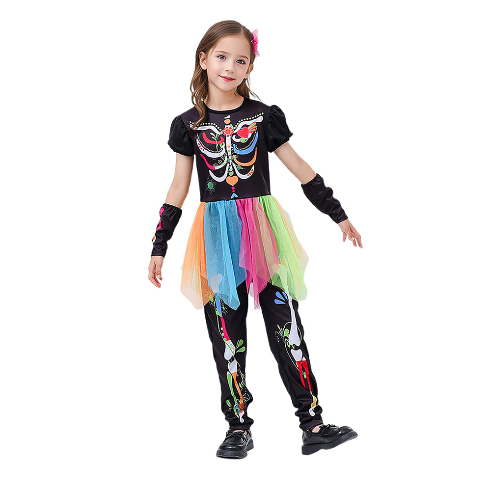Little Surprise Box Colorful Skeleton Princess Kids Halloween Costume Dress Up