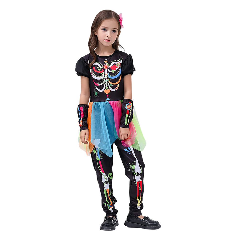 Little Surprise Box Colorful Skeleton Princess Kids Halloween Costume Dress Up