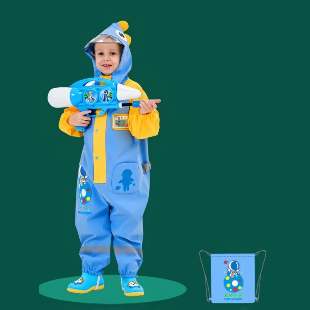 Blue & Yellow Space Full Jumpsuit Style Raincoat For Toddlers And Kids