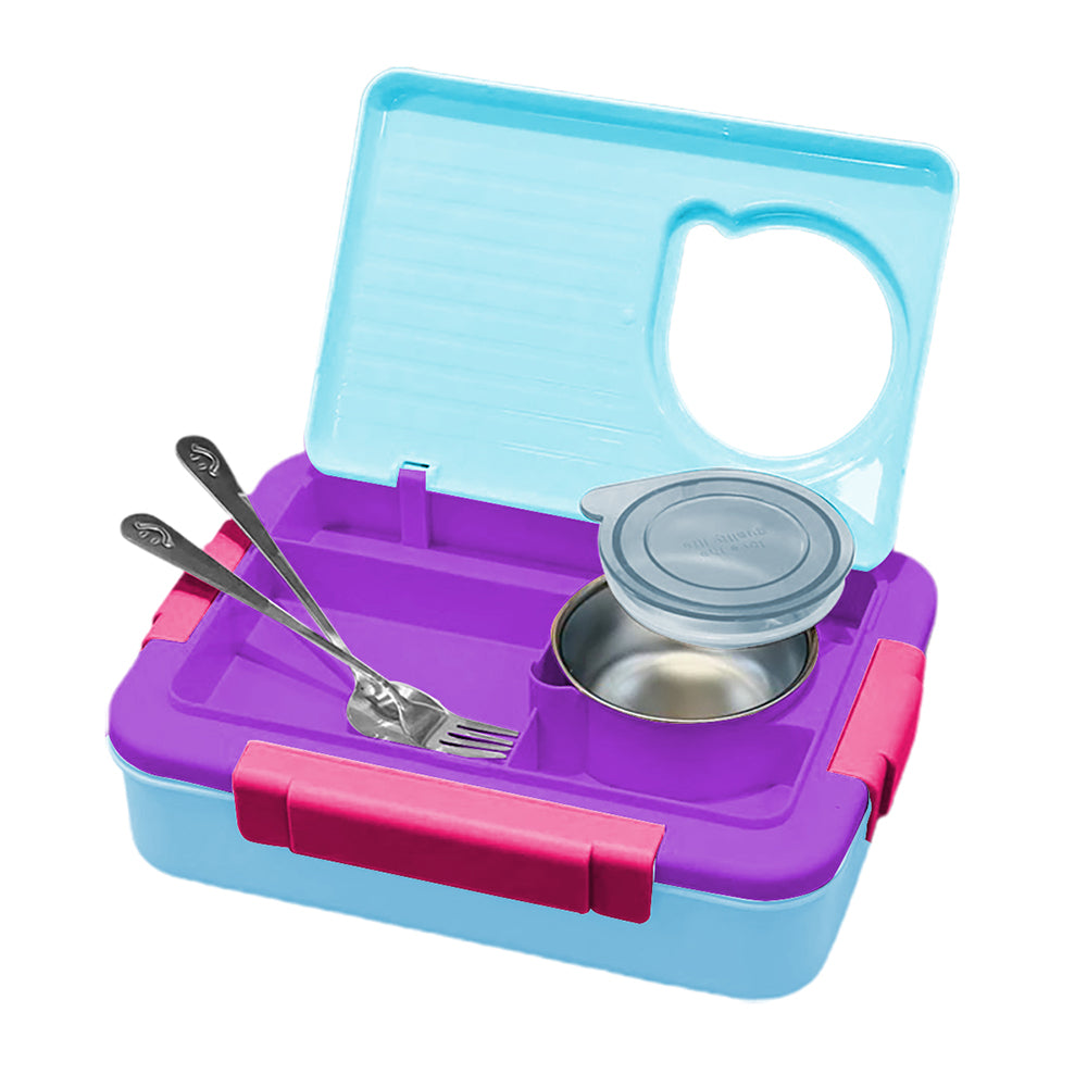 Little Surprise Box 2 Decker Blue & Purple Double Lock Stainless Steel Lunch /Tiffin Box for Kids.