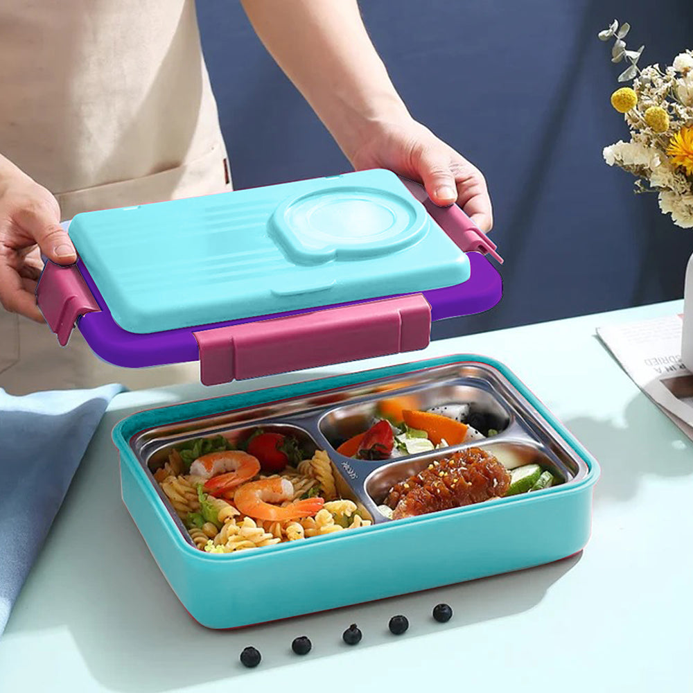 Little Surprise Box 2 Decker Blue & Purple Double Lock Stainless Steel Lunch /Tiffin Box for Kids.