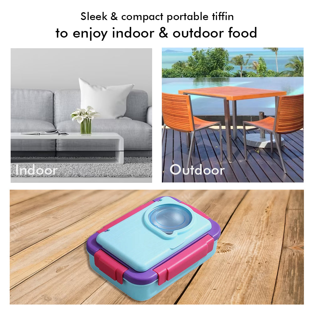 Little Surprise Box 2 Decker Blue & Purple Double Lock Stainless Steel Lunch /Tiffin Box for Kids.