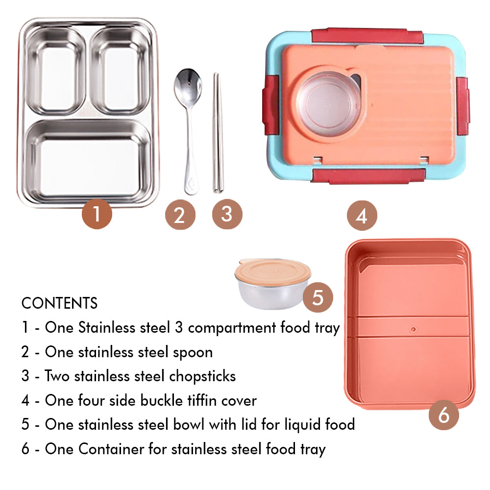 Little Surprise Box 2 decker Orange & Blue Double Lock Stainless Steel Lunch /Tiffin Box for Kids.