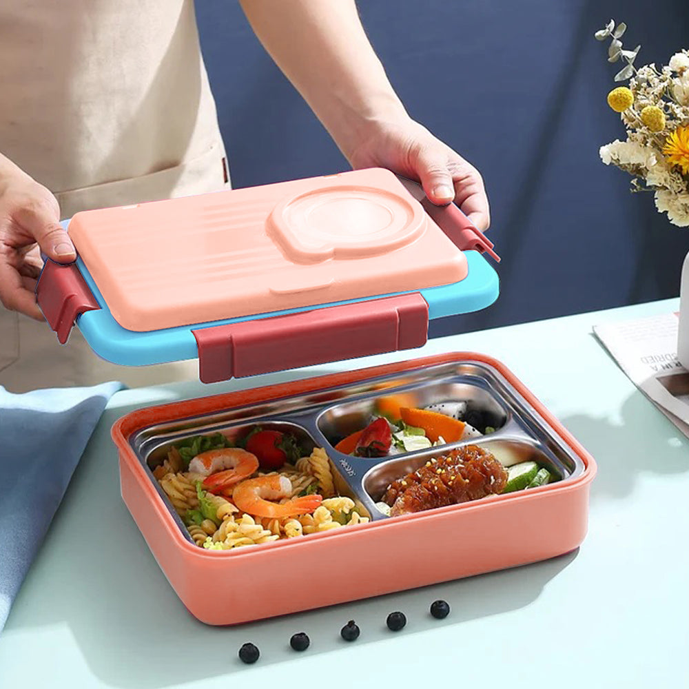 Little Surprise Box 2 decker Orange & Blue Double Lock Stainless Steel Lunch /Tiffin Box for Kids.