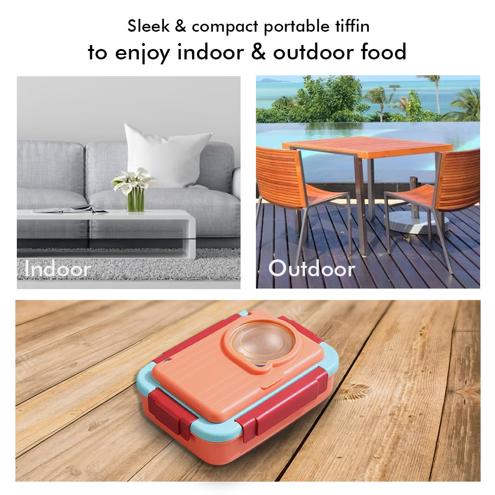 Little Surprise Box 2 decker Orange & Blue Double Lock Stainless Steel Lunch /Tiffin Box for Kids.