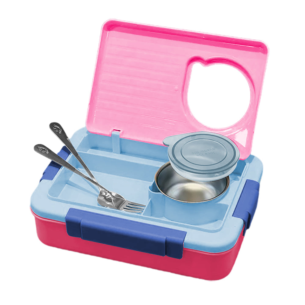 Little Surprise Box 2 Decker Pink & Blue Double Lock Stainless Steel Lunch /Tiffin Box for Kids.