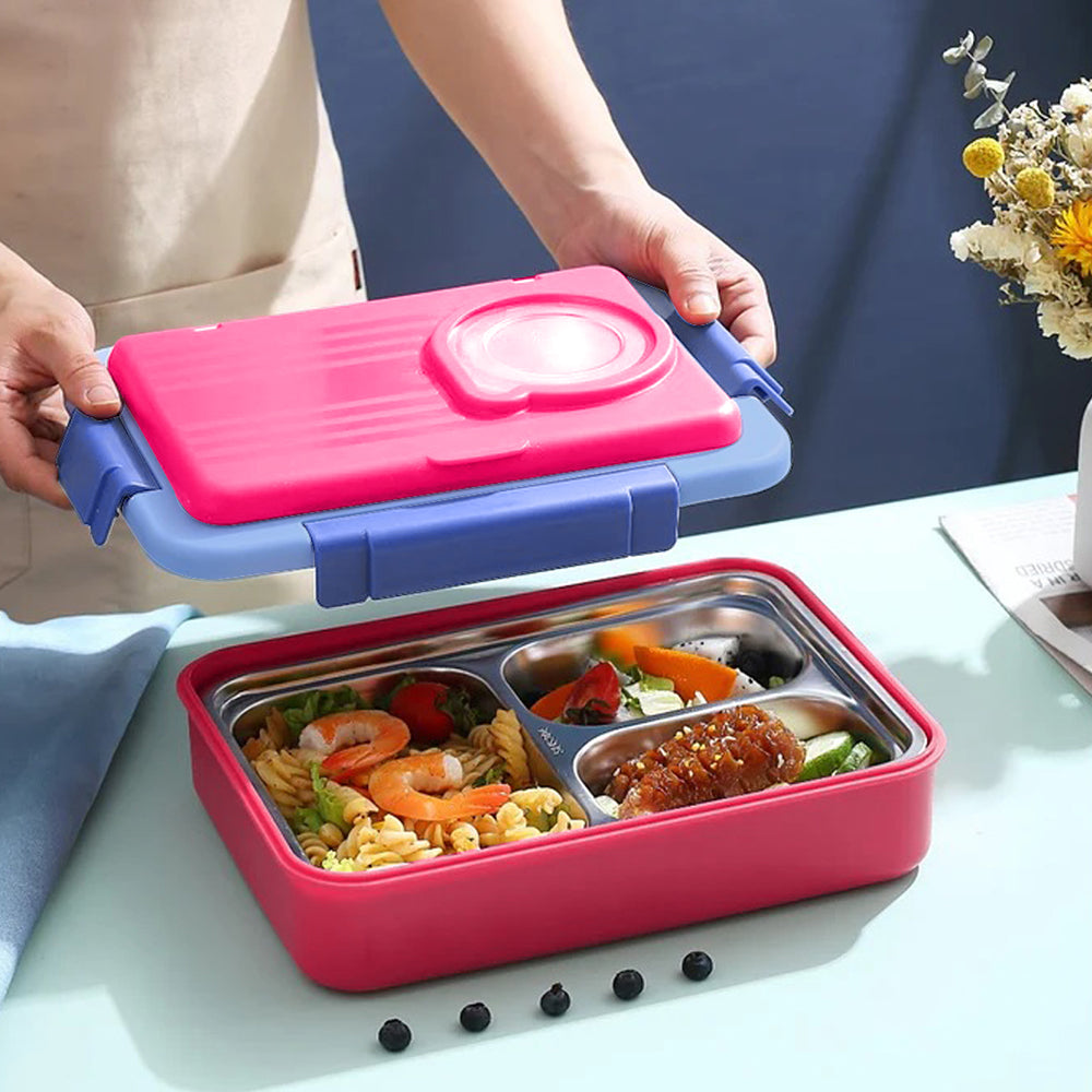 Little Surprise Box 2 Decker Pink & Blue Double Lock Stainless Steel Lunch /Tiffin Box for Kids.