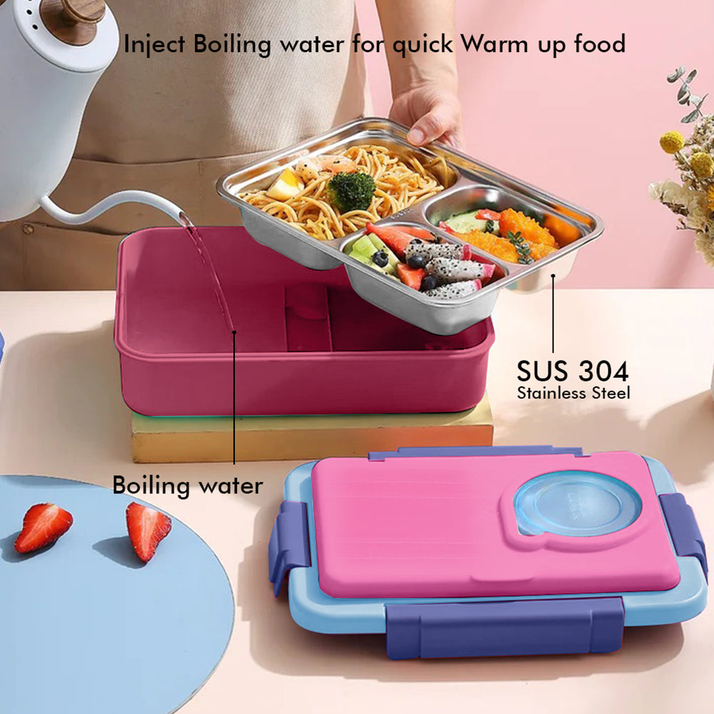 Little Surprise Box 2 Decker Pink & Blue Double Lock Stainless Steel Lunch /Tiffin Box for Kids.