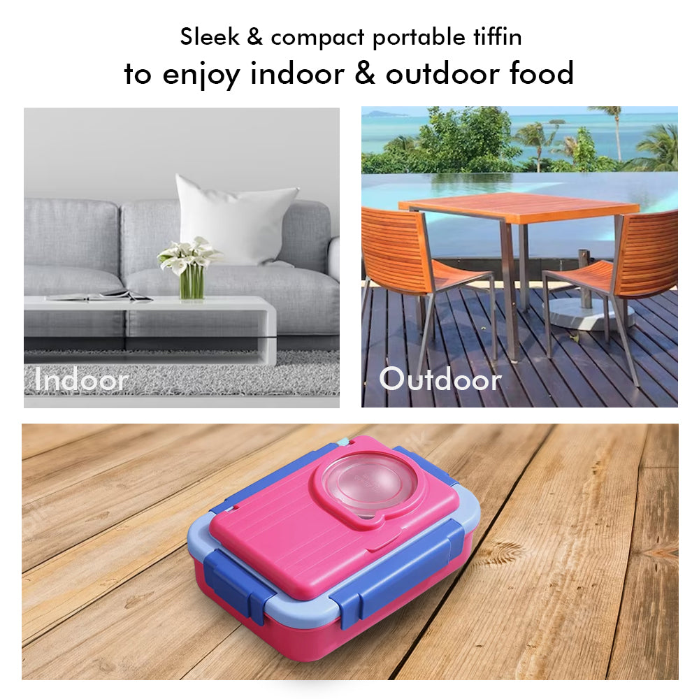 Little Surprise Box 2 Decker Pink & Blue Double Lock Stainless Steel Lunch /Tiffin Box for Kids.