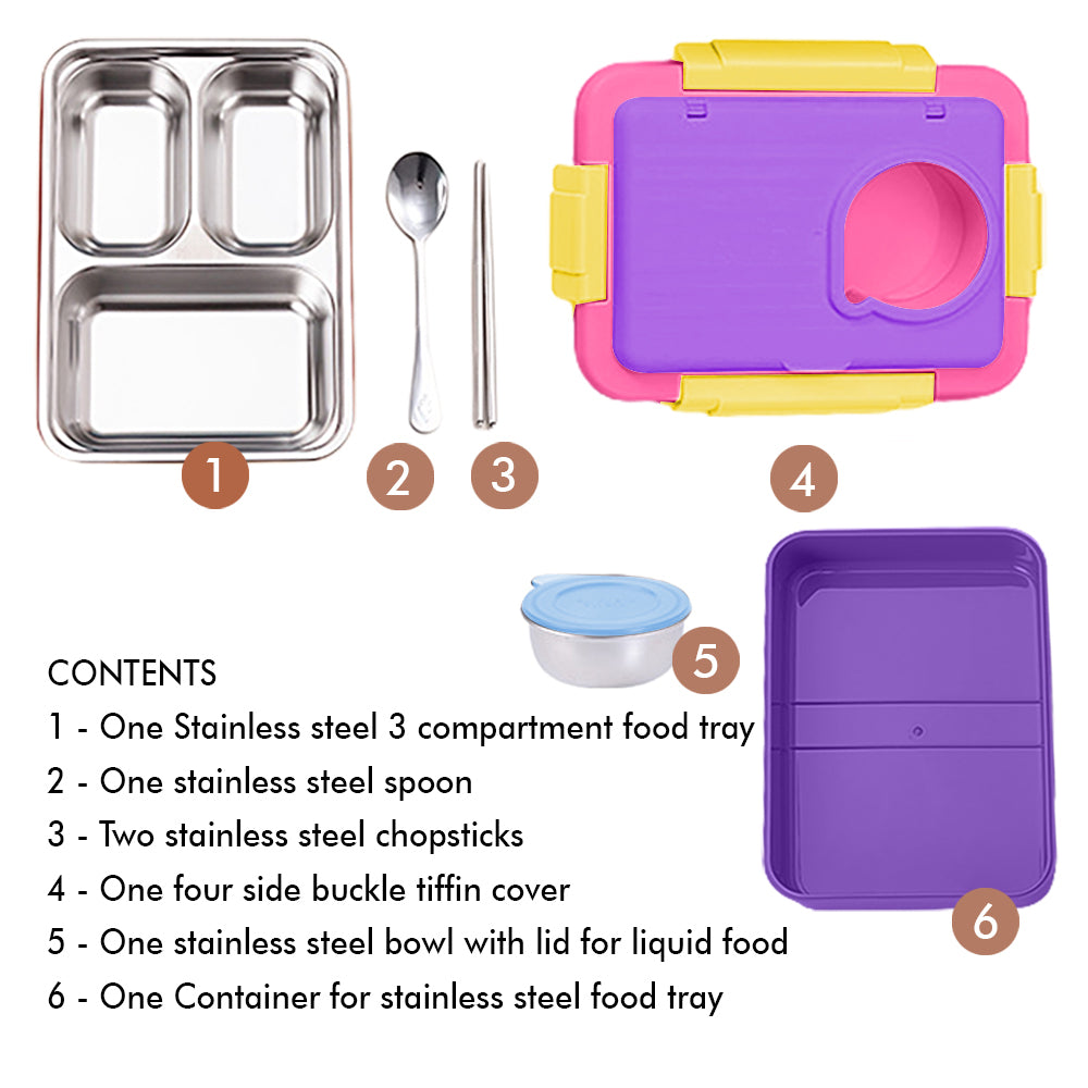 Little Surprise Box 2 decker Purple & Pink Double Lock Stainless Steel Lunch /Tiffin Box for Kids.