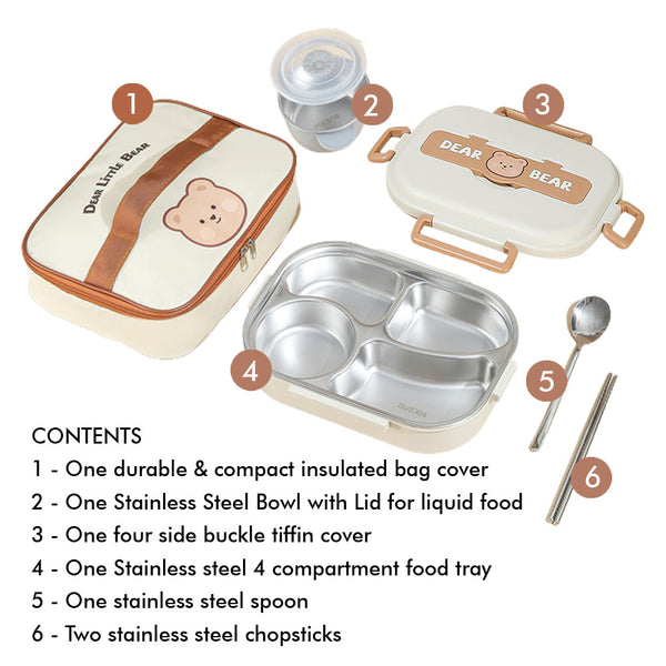 Dear Little Bear Stainless Steel Lunch Box /Tiffin with Matching