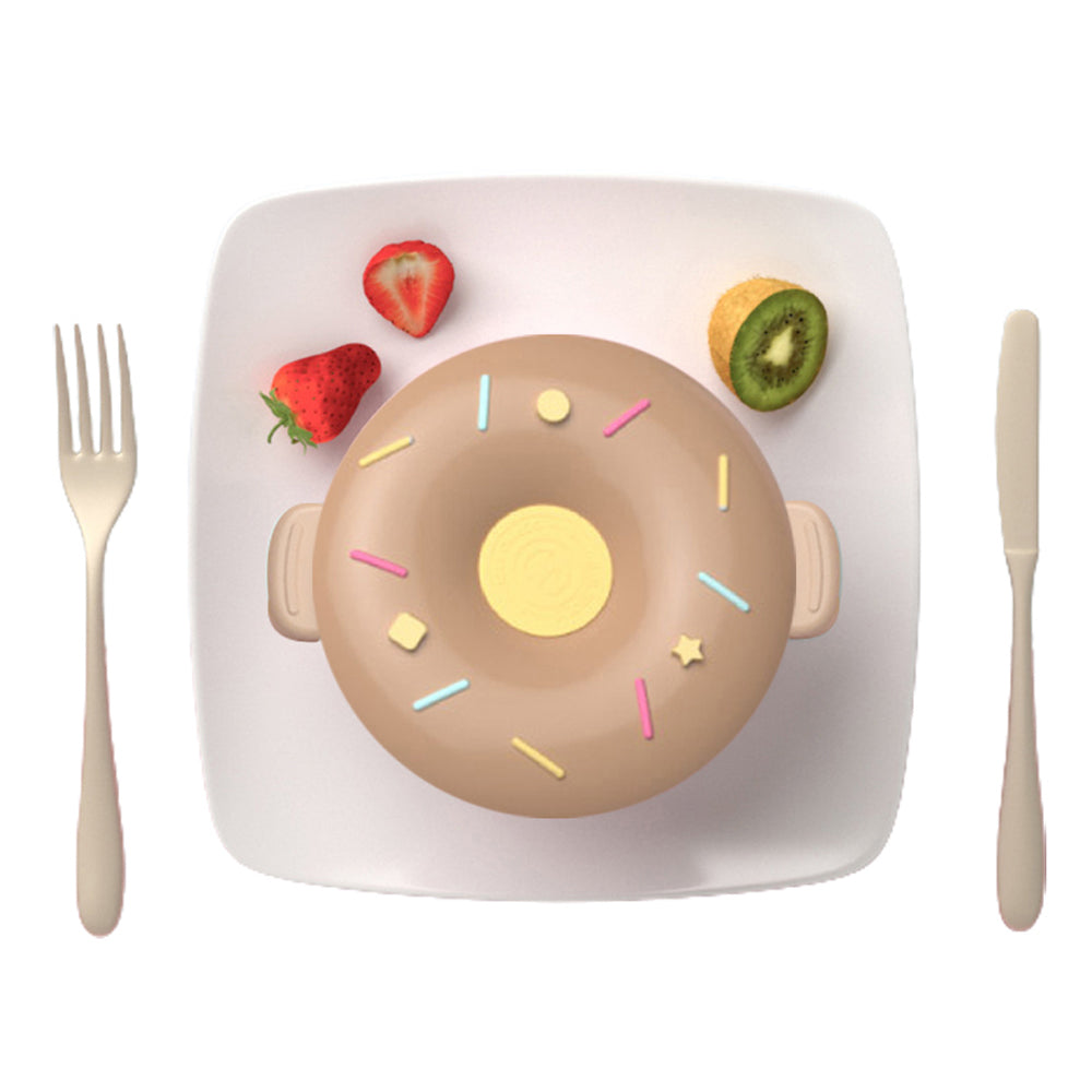 Little Surprise Box Kids Stainless Steel Donut Shaped Double Insulated Lunch Box, Beige