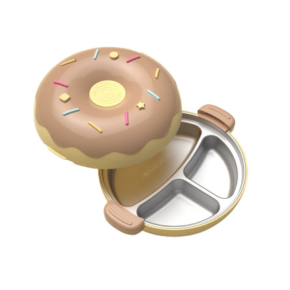 Little Surprise Box Kids Stainless Steel Donut Shaped Double Insulated Lunch Box, Beige