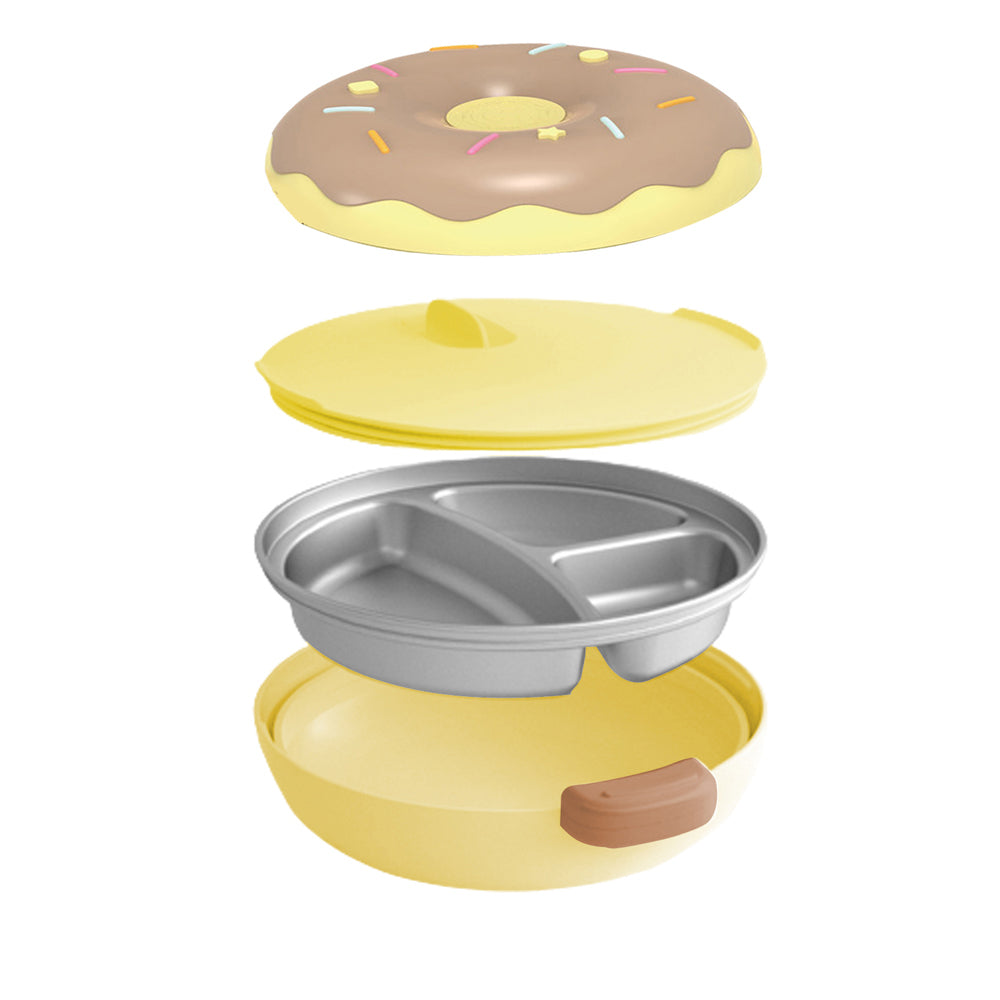 Little Surprise Box Kids Stainless Steel Donut Shaped Double Insulated Lunch Box, Beige