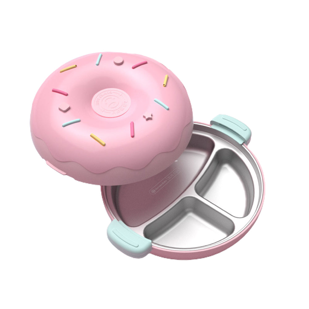 Little Surprise Box Kids Stainless Steel Donut Shaped Double Insulated Lunch Box, Pink