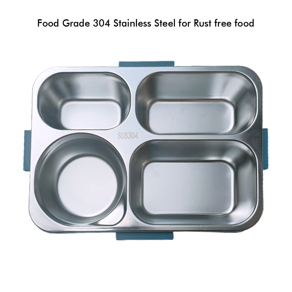 Little Surprise Box Big Size Stainless Steel Lunch Box /Tiffin For Kids And Adults, Blue Dino With Steel Spoon And Steel Chopsticks For Kids And Adults.