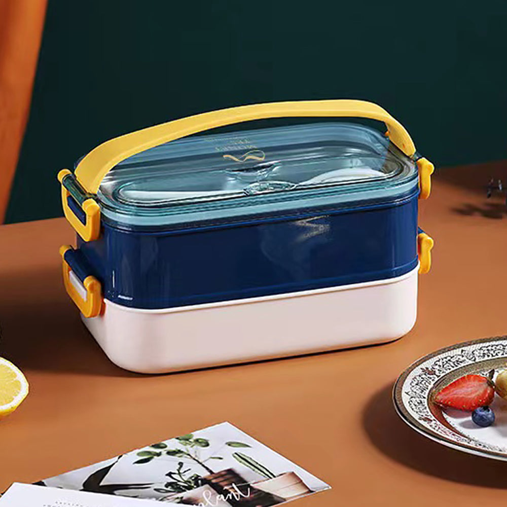 Little Surprise Box Double Storey Curvy Handle Blue & Yellow Stainless Steel Lunch /Tiffin Box For Kids.
