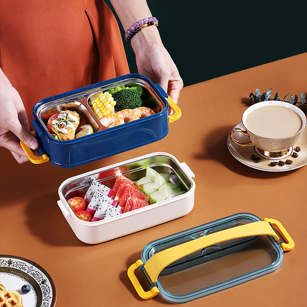 Little Surprise Box Double Storey Curvy Handle Blue & Yellow Stainless Steel Lunch /Tiffin Box For Kids.