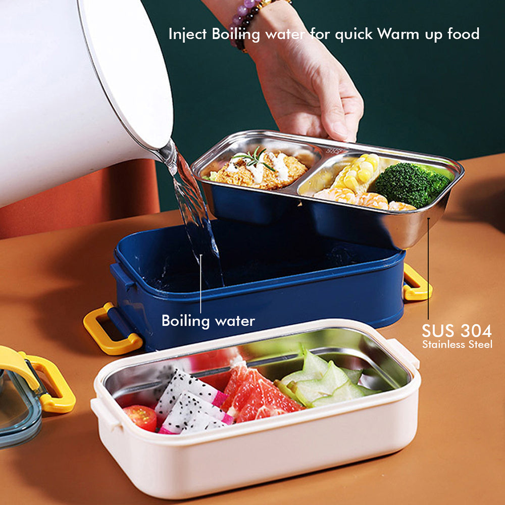 Little Surprise Box Double Storey Curvy Handle Blue & Yellow Stainless Steel Lunch /Tiffin Box For Kids.