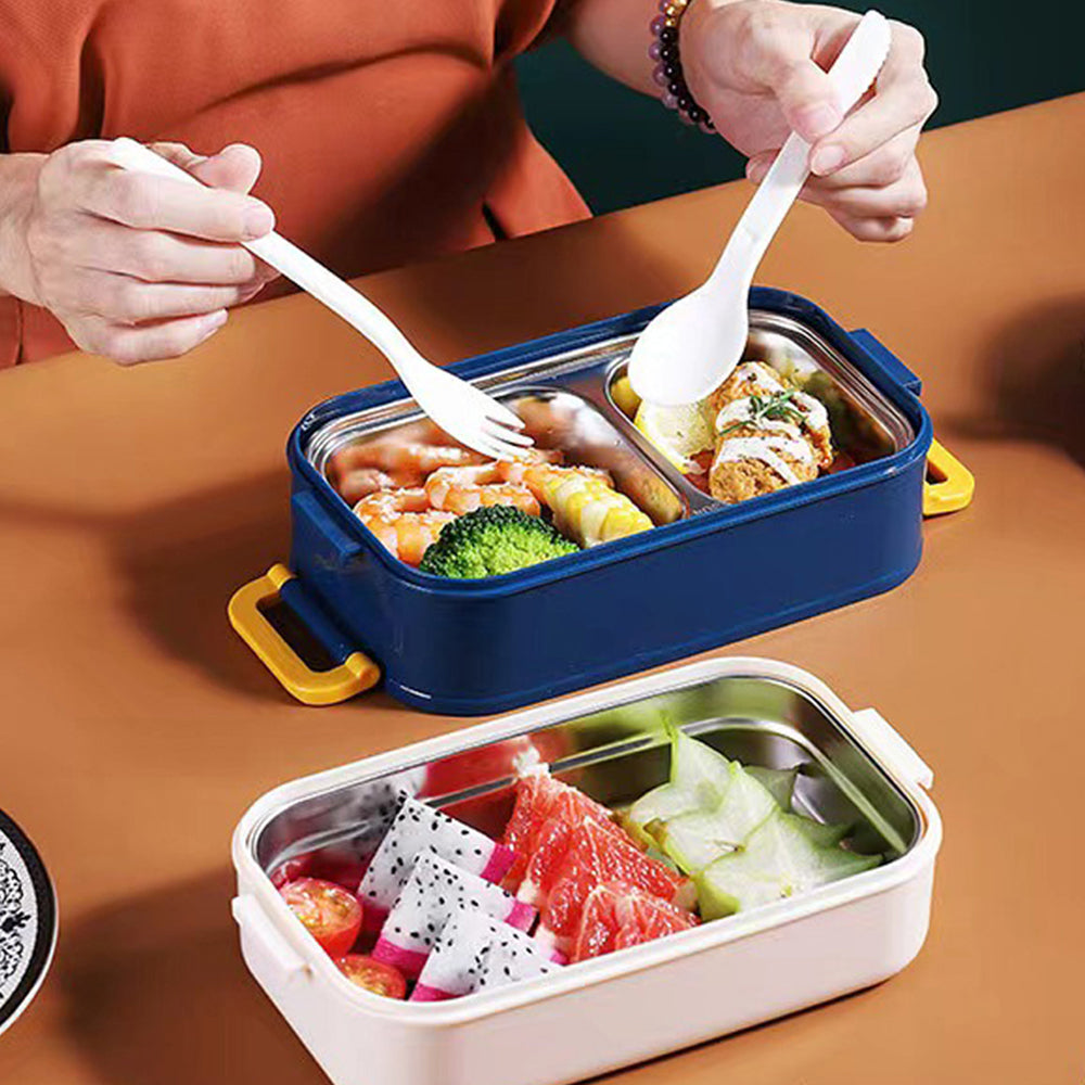Little Surprise Box Double Storey Curvy Handle Blue & Yellow Stainless Steel Lunch /Tiffin Box For Kids.