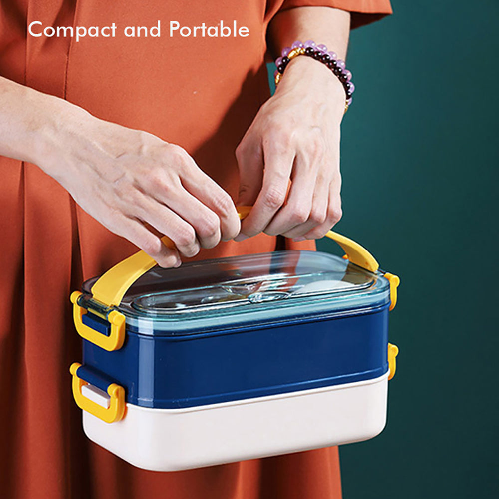 Little Surprise Box Double Storey Curvy Handle Blue & Yellow Stainless Steel Lunch /Tiffin Box For Kids.
