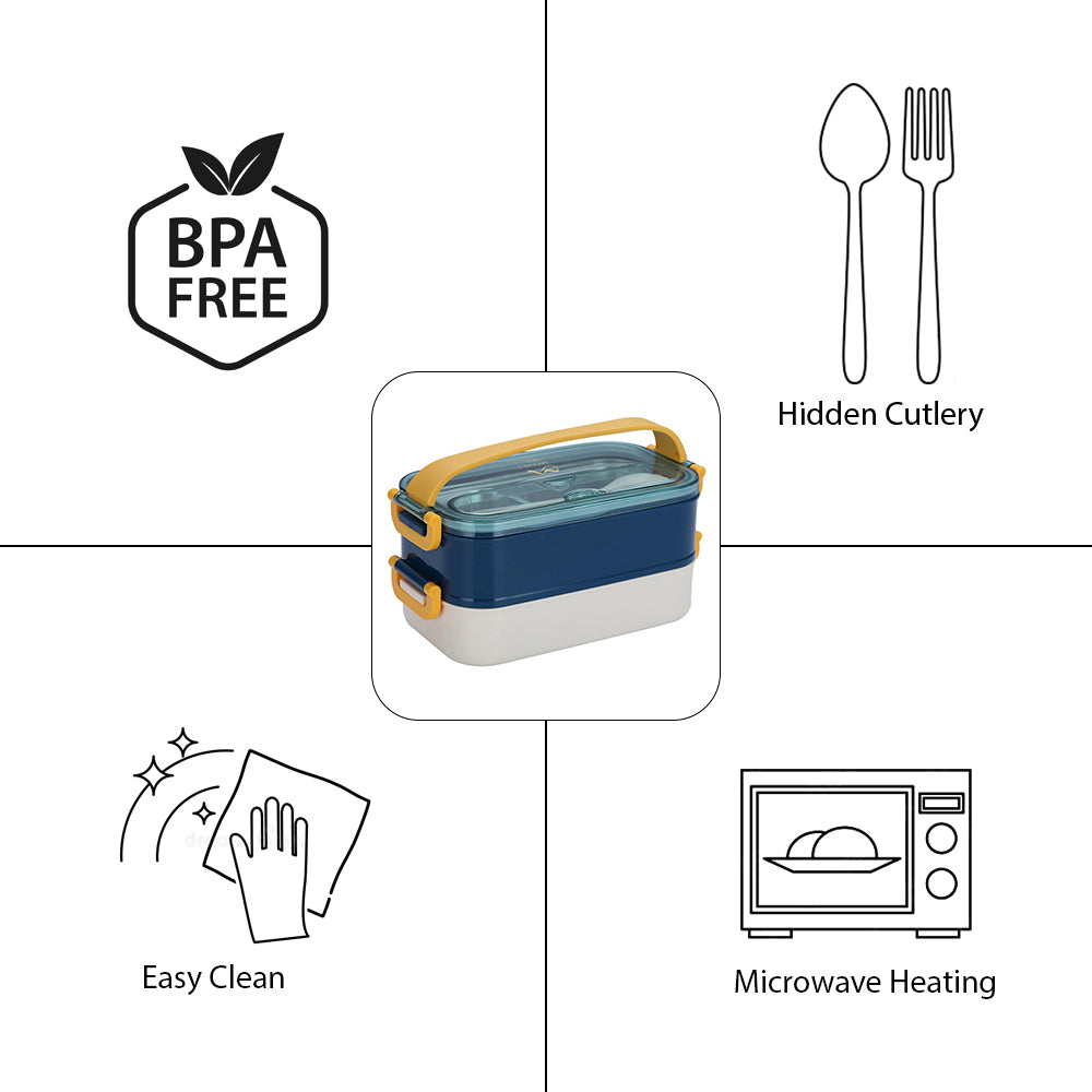 Little Surprise Box Double Storey Curvy Handle Blue & Yellow Stainless Steel Lunch /Tiffin Box For Kids.