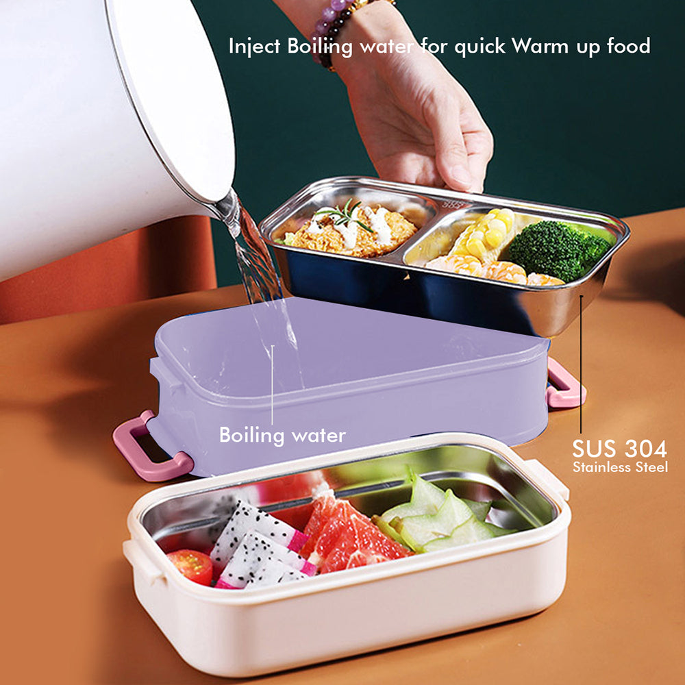 Little Surprise Box Double Storey Curvy Handle Purple & Pink Stainless Steel Lunch /Tiffin Box For Kids.