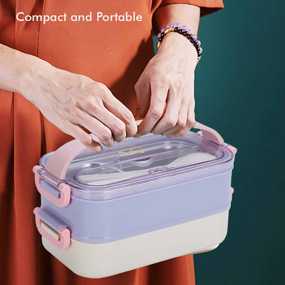 Little Surprise Box Double Storey Curvy Handle Purple & Pink Stainless Steel Lunch /Tiffin Box For Kids.