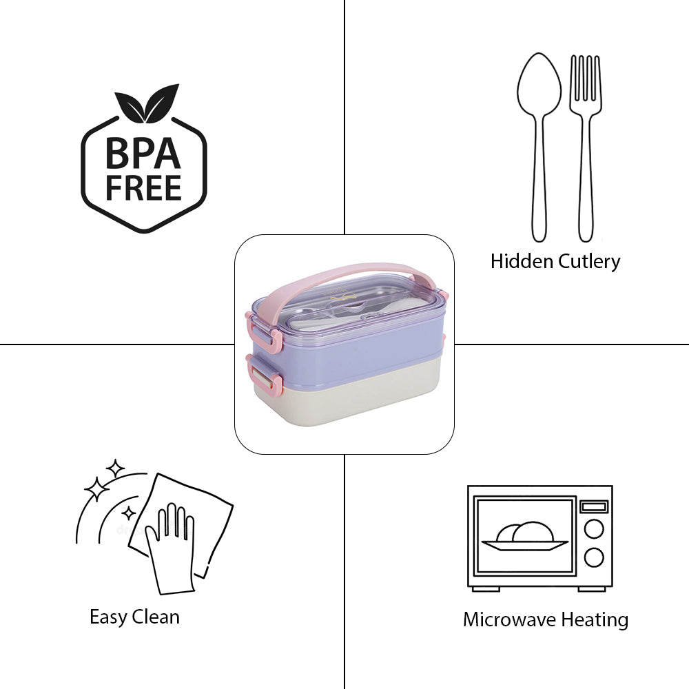 Little Surprise Box Double Storey Curvy Handle Purple & Pink Stainless Steel Lunch /Tiffin Box For Kids.