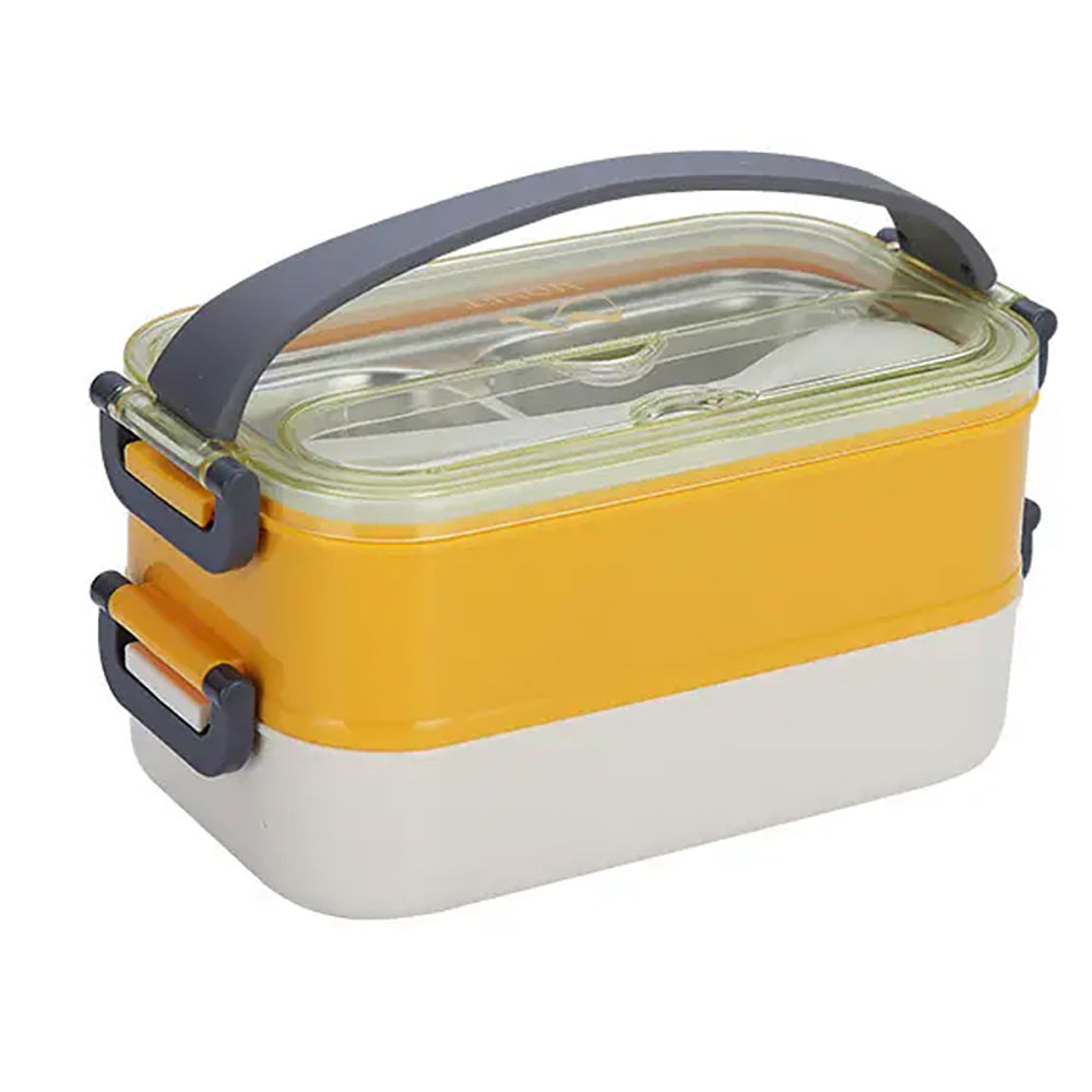 Little Surprise Box Double Storey Curvy Handle Yellow & Grey Stainless Steel Lunch /Tiffin Box For Kids.