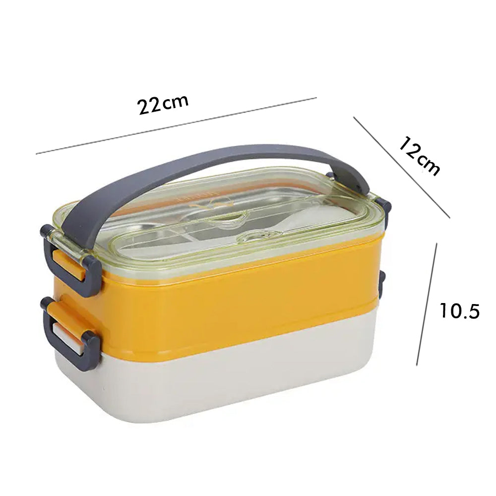 Little Surprise Box Double Storey Curvy Handle Yellow & Grey Stainless Steel Lunch /Tiffin Box For Kids.