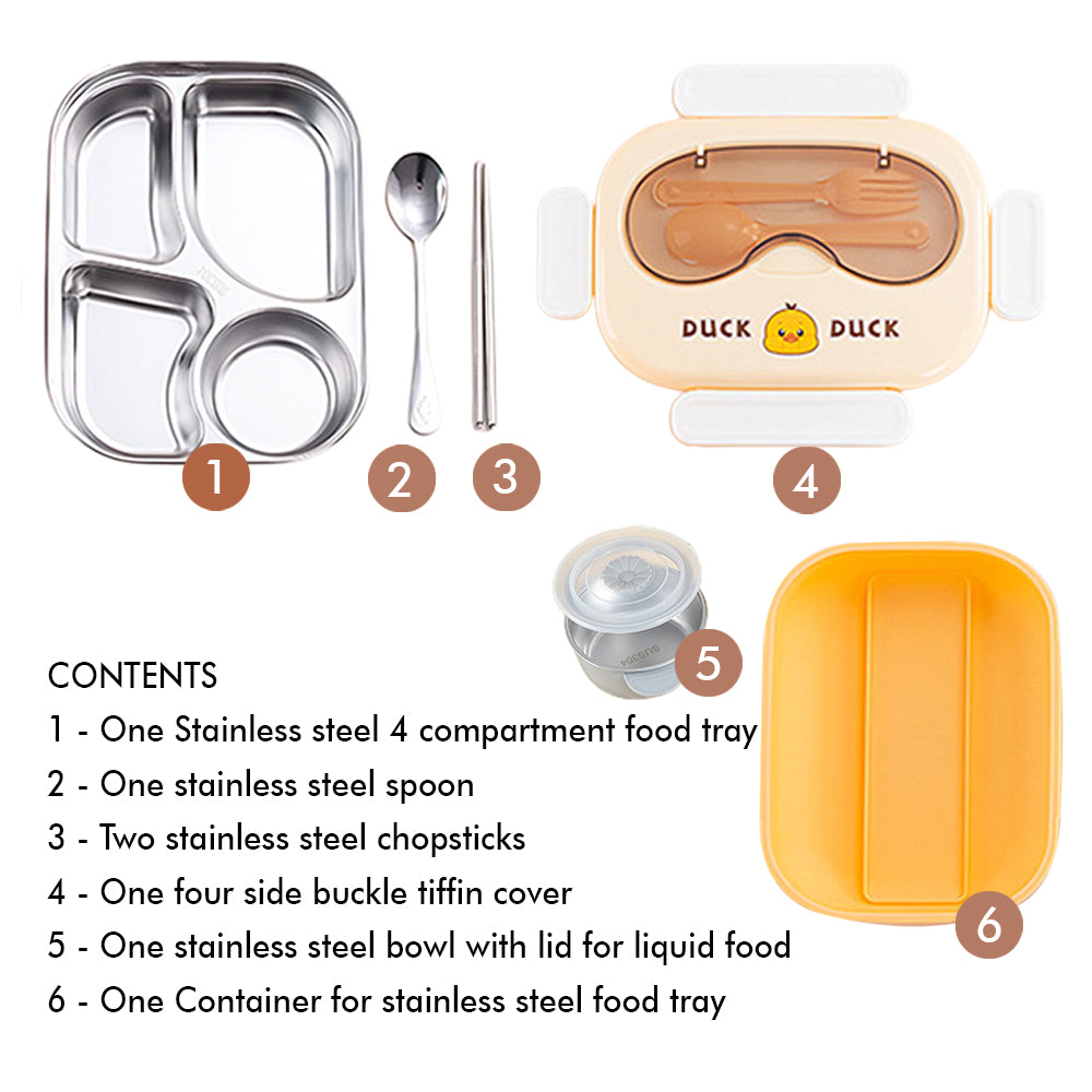 Little Surprise Box Small / Big Size Yellow Duck-Duck Theme Double Lock Stainless Steel Kids Lunch /Tiffin Box