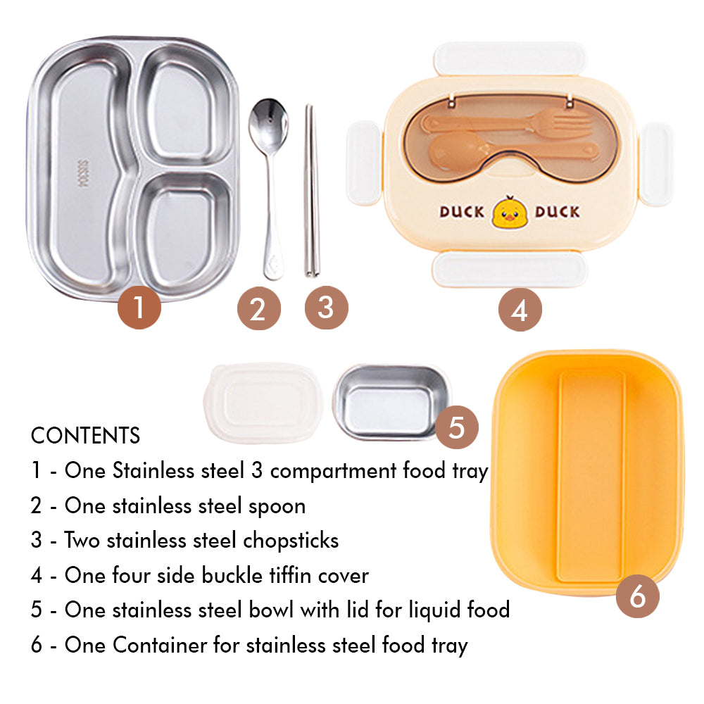 Little Surprise Box Small / Big Size Yellow Duck-Duck Theme Double Lock Stainless Steel Kids Lunch /Tiffin Box