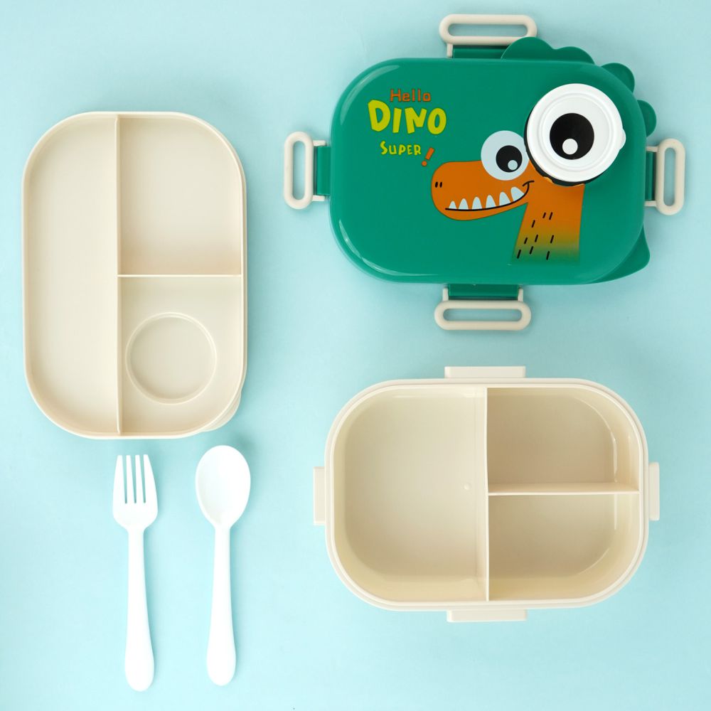 Green Big Eye Dino 2 Decker Lunch Box for Kids