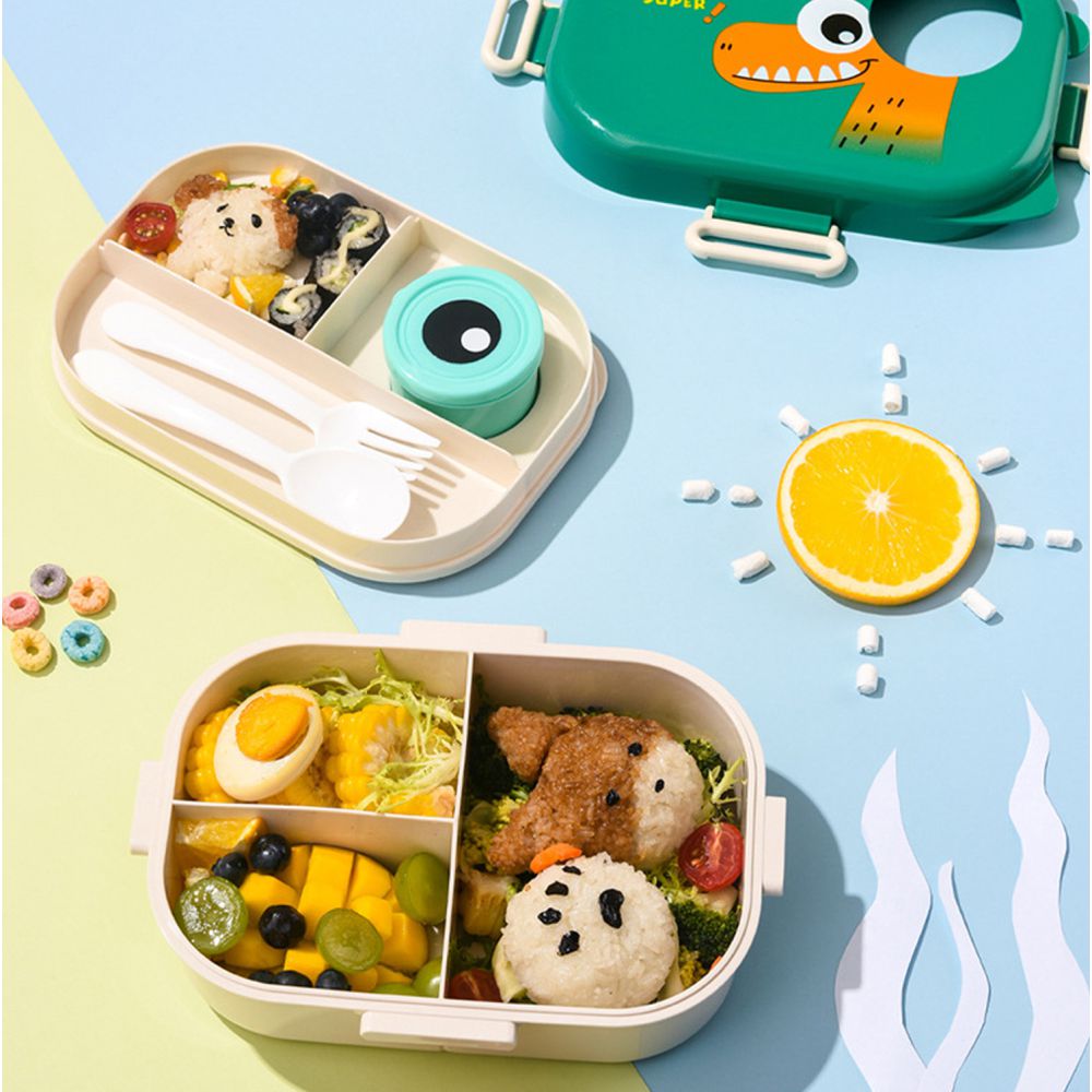 Green Big Eye Dino 2 Decker Lunch Box for Kids