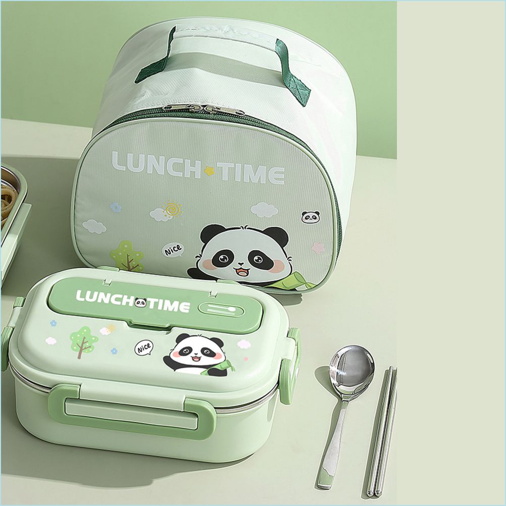 Mint Panda Lunch Time 2 pcs Stainless Steel Kids Lunch Box with matching Lunch Bag