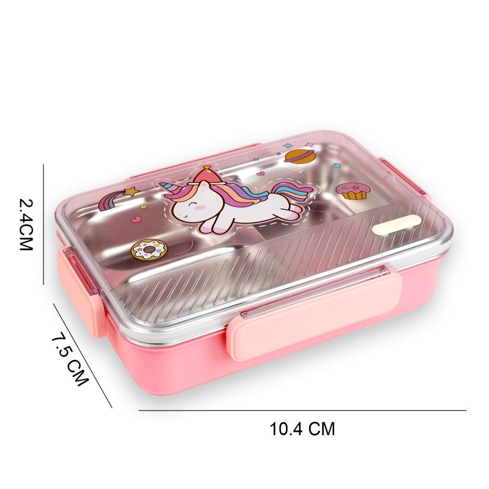 Pink Party Hat Unicorn Big Size Stainless Steel Kids Lunch Box/Tiffin with matching Lunch Bag