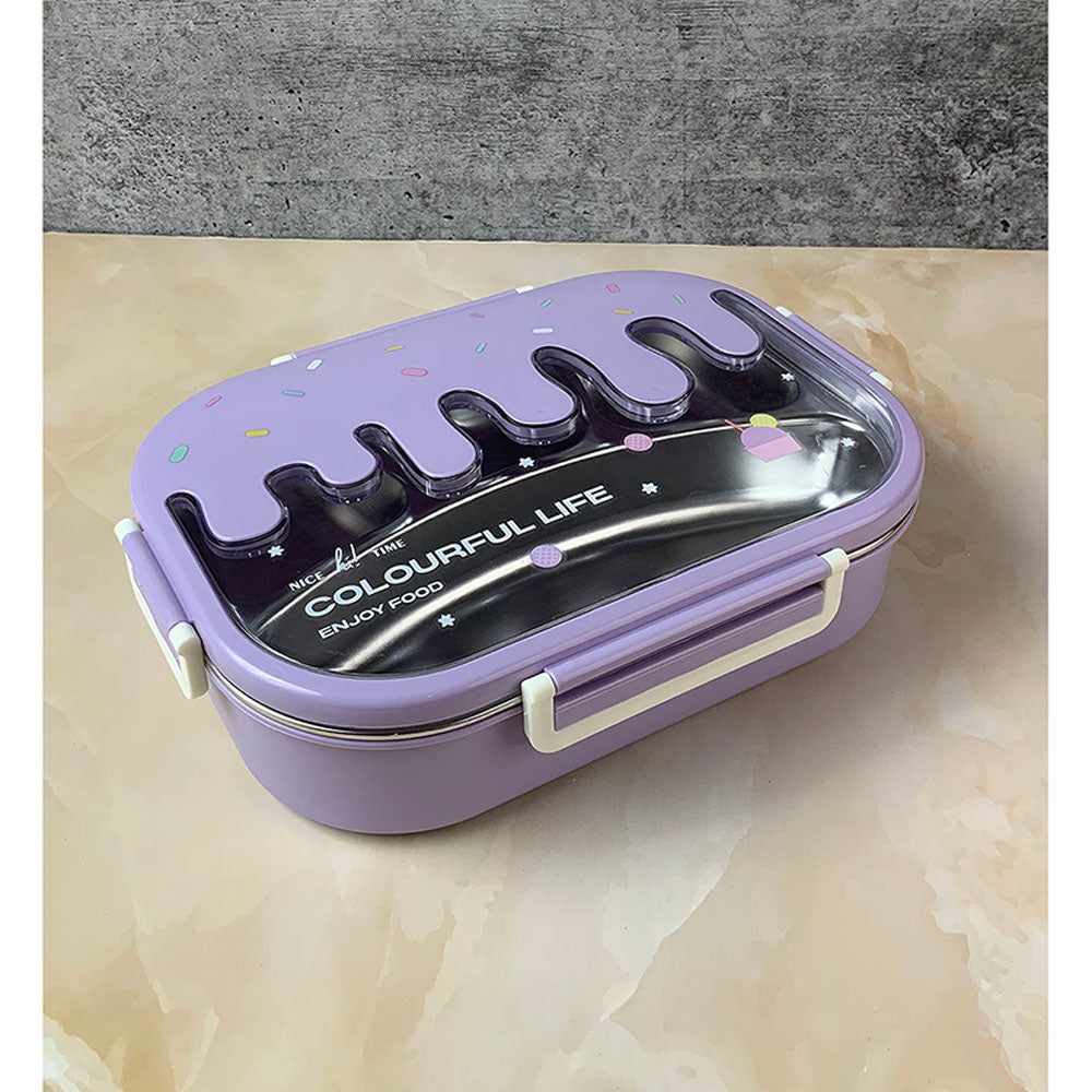 Little Surprise Box Purple Icecream Drip Big Size Stainless Steel Lunch Box with for Kids & Adults, 1300ml