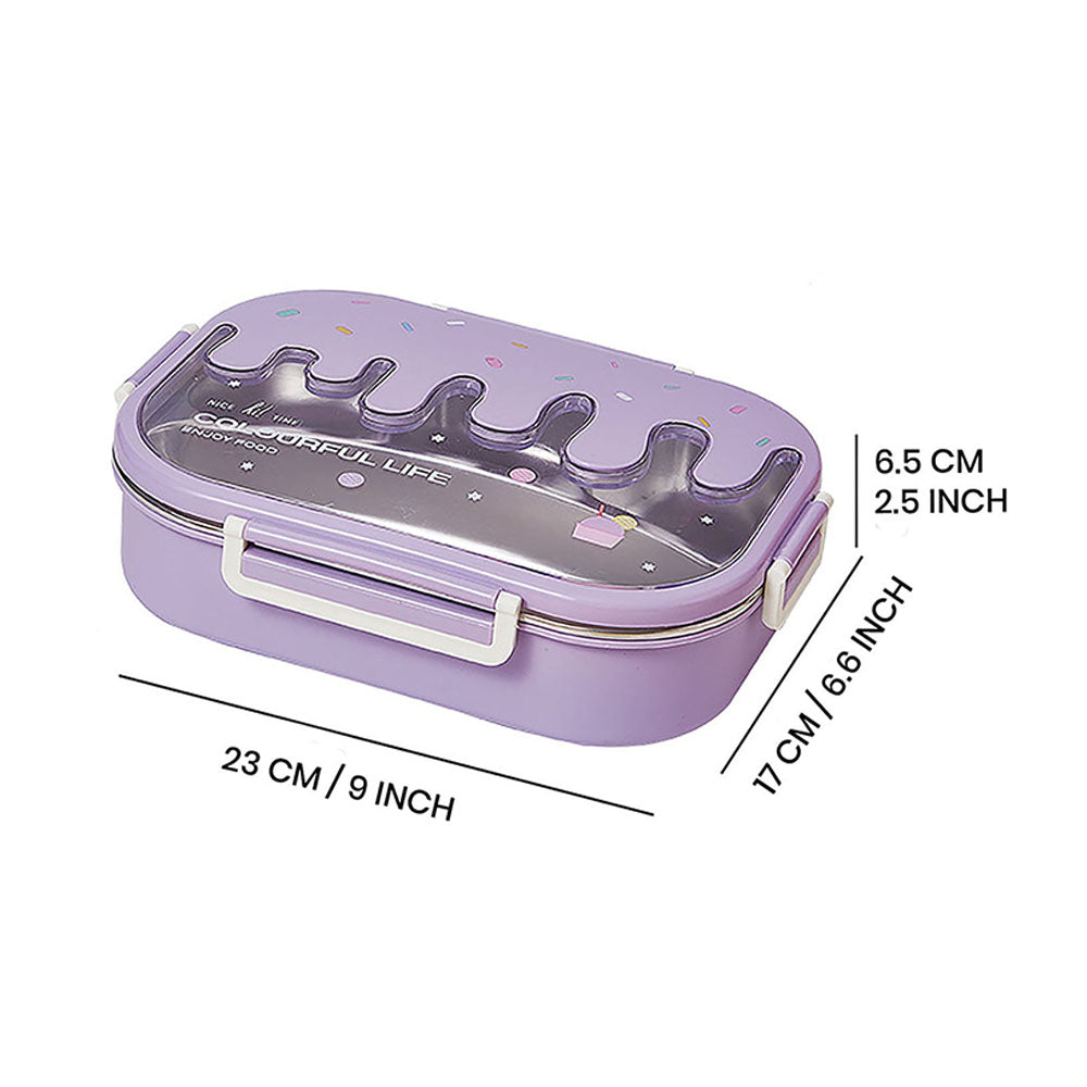 Little Surprise Box Purple Icecream Drip Big Size Stainless Steel Lunch Box with for Kids & Adults, 1300ml