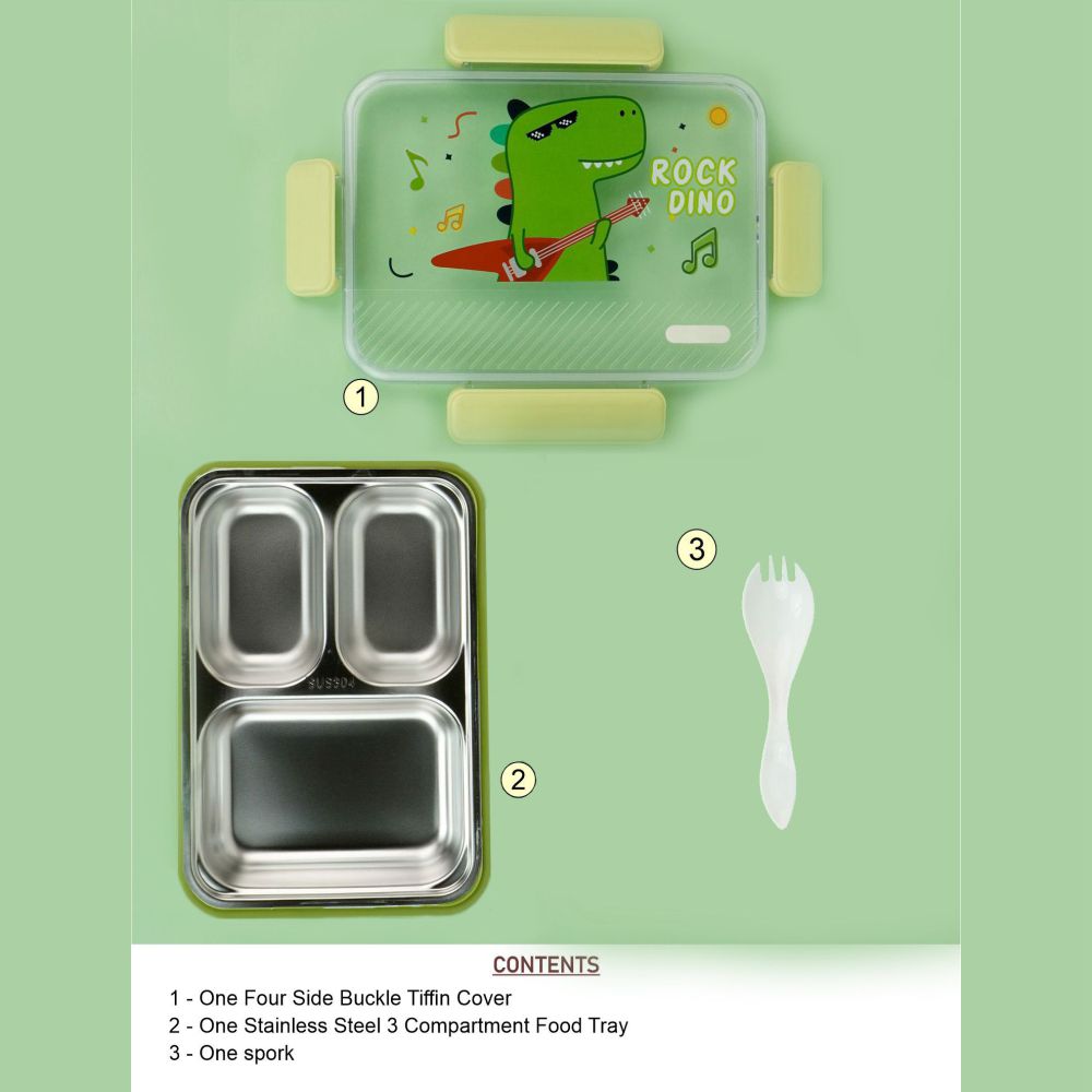 Rock Dino Green Big Size Stainless Steel Kids Lunch Box