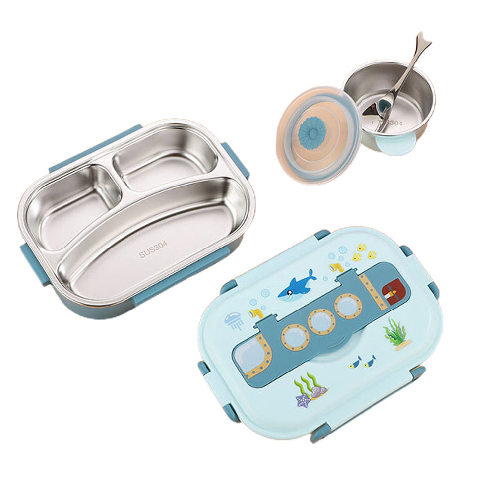Little Surprise Box Blue Submarine Theme Compartment Steel Tiffin Lunch Box For Boys And Girls