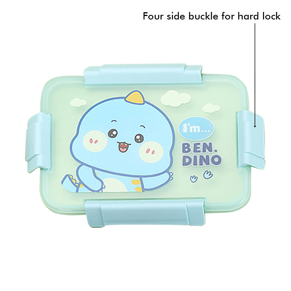 Little Surprise Box Big Size , Blue Dino theme Transparent Lid Double Lock Stainless Steel Kids Lunch /Tiffin Box.