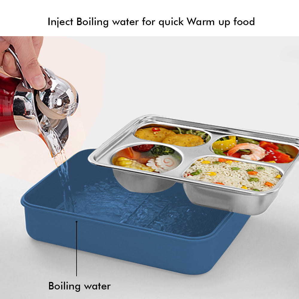 Little Surprise Box Big Size , Blue Dino theme Transparent Lid Double Lock Stainless Steel Kids Lunch /Tiffin Box.